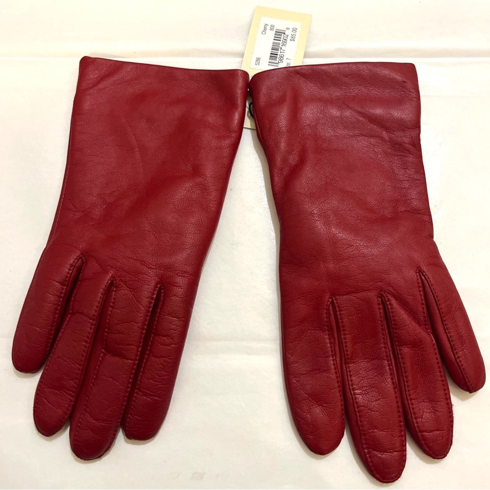 FOWNES BROTHERS Cherry Red Leather Cashmere Lined Gloves 7